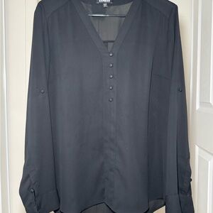 Express Black Button V-Neck Blouse